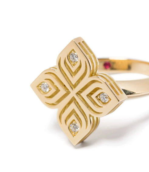 Anillo de diamantes con flor arabesca en oro amarillo de 18 kt